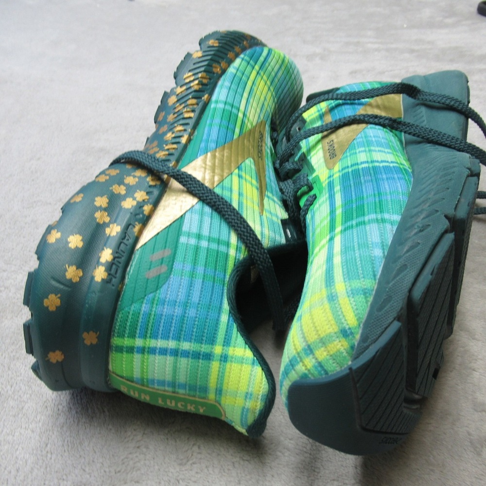 Brooks Womens Shoes 9 B Green Plaid Launch 8 Run Lucky Lightweight Running - Picture 8 of 15
